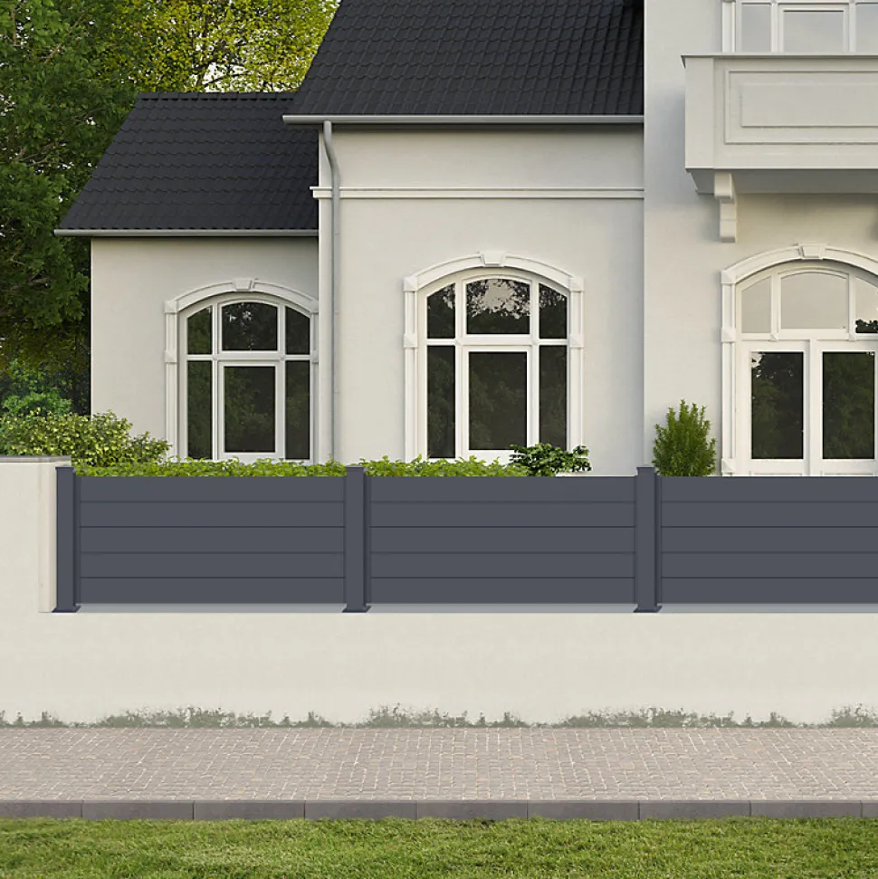 Clôture aluminium anthracite 188,6x166 cm X-Metal avec poteaux