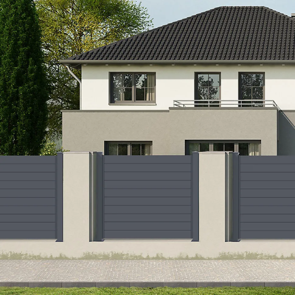 Clôture aluminium anthracite 188,6x166 cm X-Metal avec poteaux