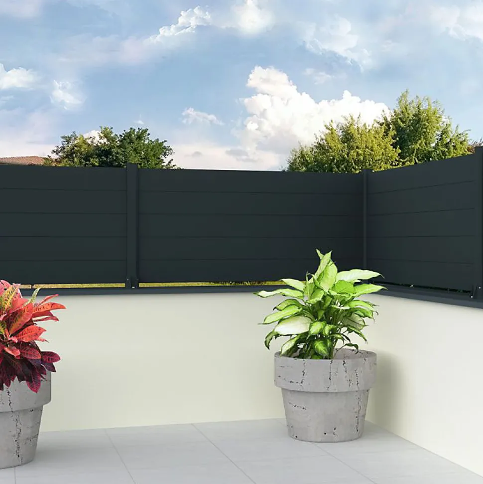 Clôture aluminium panneau plein (Gris Anthracite - Longueur 1.911 x Hauteur 1.115 m - 7 lames)
