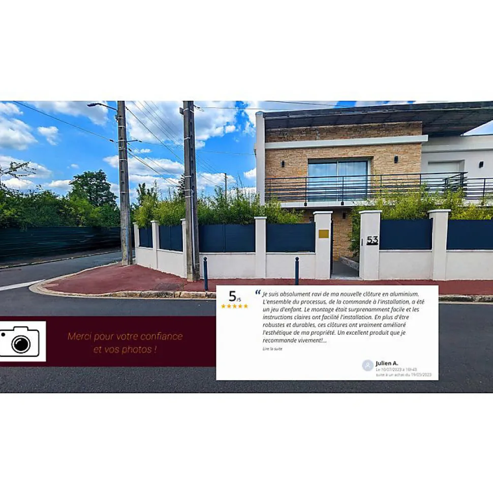 Clôture aluminium panneau plein (Gris Anthracite - Longueur 1.911 x Hauteur 1.115 m - 7 lames)