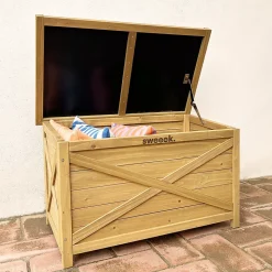 Coffre de rangement en bois 80 cm. naturel. L80 x P48 x H50cm. capacité 100L