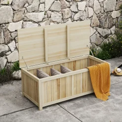 Coffre de rangement extérieur 172L avec vérins - dim. 120L x 55l x 45H cm - bois de sapin