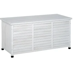 Coffre de rangement extérieur façade persienne - coffre jardin 283L - dim. 127 x 56 x 60cm - bois blanc