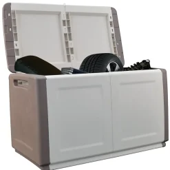 Coffre de Rangement Extérieur 230L Malle de Jardin Beige/Taupe 96 x 53 x H57cm Poignées de transport INTEC