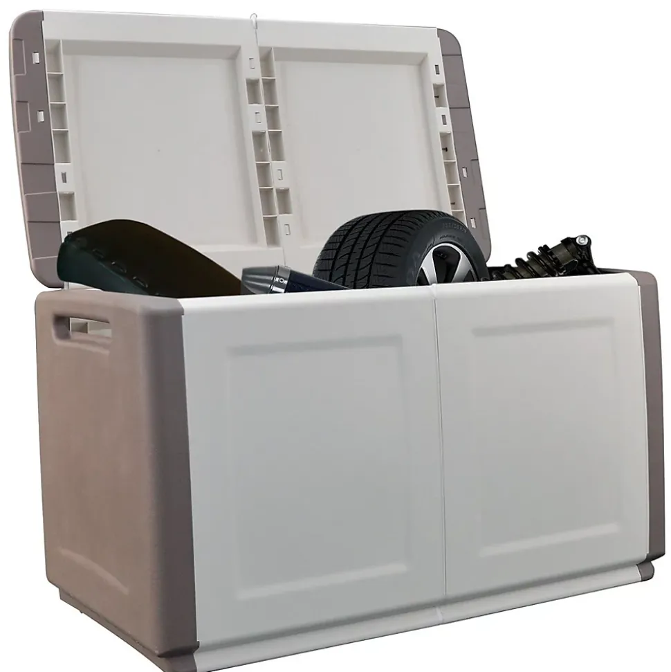 Coffre de Rangement Extérieur 230L Malle de Jardin Beige/Taupe 96 x 53 x H57cm Poignées de transport INTEC
