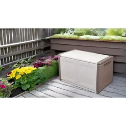 Coffre de Rangement Extérieur 230L Malle de Jardin Beige/Taupe 96 x 53 x H57cm Poignées de transport INTEC