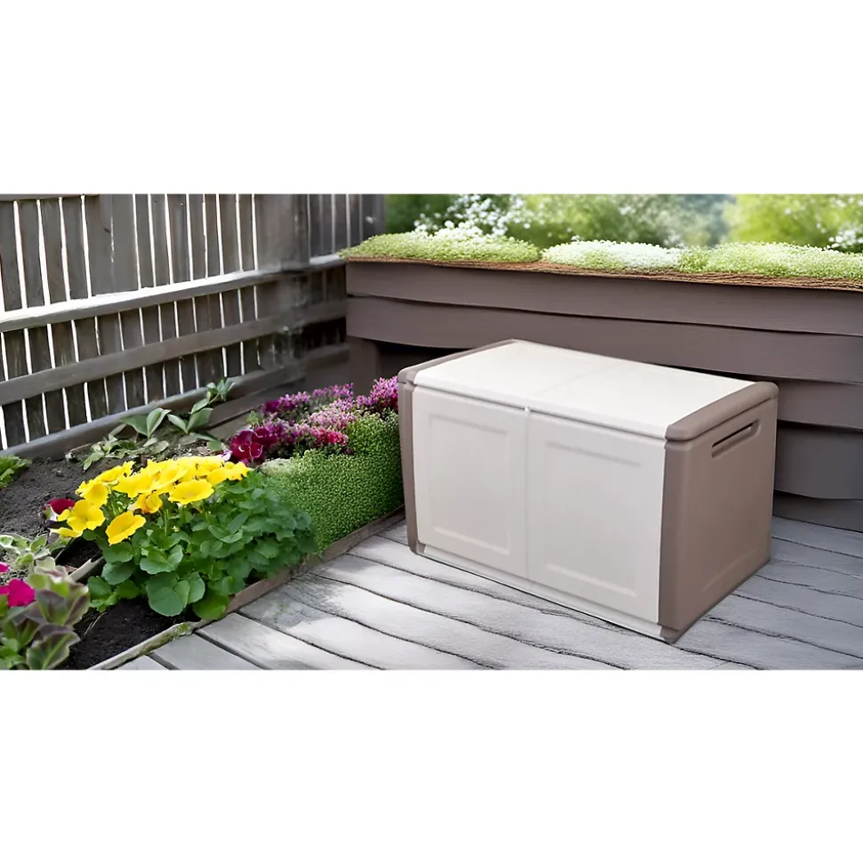 Coffre de Rangement Extérieur 230L Malle de Jardin Beige/Taupe 96 x 53 x H57cm Poignées de transport INTEC