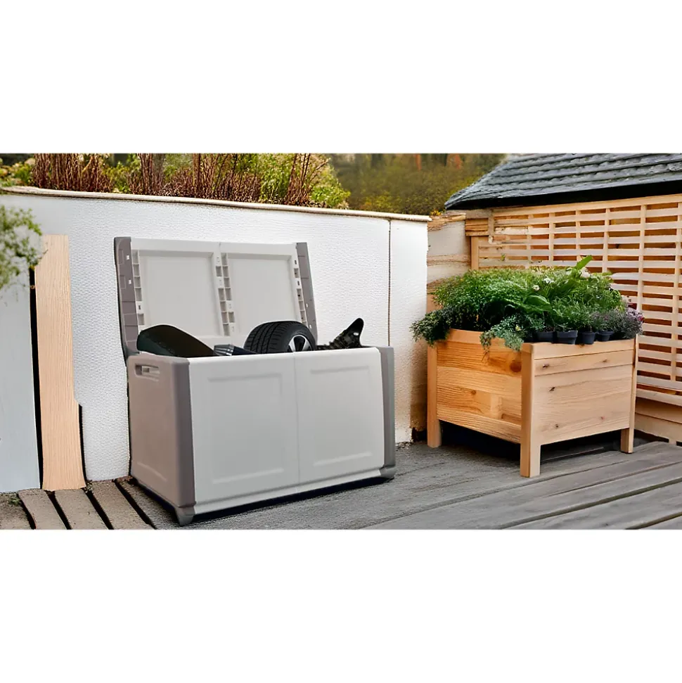 Coffre de Rangement Extérieur 230L Malle de Jardin Beige/Taupe 96 x 53 x H57cm Poignées de transport INTEC