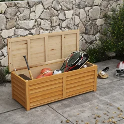 Coffre de rangement extérieur 176L - dim. 130L x 50l x 45H cm - poignée - bois marron