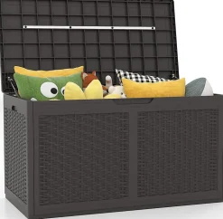 Coffre de Rangement Extérieur Étanche 380 L, avec 2 Roues, pour Balcon Terrasse, Coussins, Jardinage, Charge 200KG (111x56x61cm)