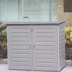 Coffre en Resine Gardiun Soften II 1.170 L 140x82x123 cm avec Amortisseurs Rangement Filtre a Sable et Pompe Montage Facile