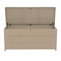 Coffre XXL métallique de terrasse et jardin 800L taupe avec vérins hydraulique