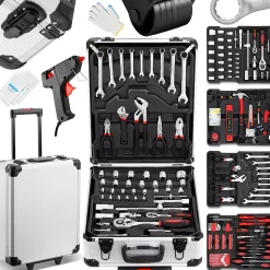 Coffret à Outils 1000 Pièces Professionnel - Valise Roulante Aluminium avec Poignée Télescopique et Outils Chrome Vanadium pour