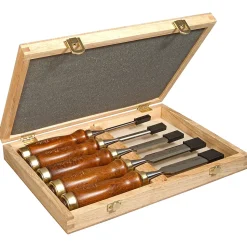 Coffret de 5 Ciseaux à Bois - Manche en bois Vernis - Lame en Acier Chromé - STANLEY, 2-16-217