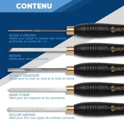 Coffret de 5 Outils de Tournage de Type Gouges HSS - OMNIVOR
