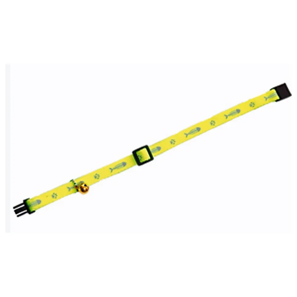 Collier réglable de 20 à 35 cm jaune motif poisson + clochette pour chat