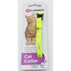 Collier réglable de 20 à 35 cm jaune motif poisson + clochette pour chat