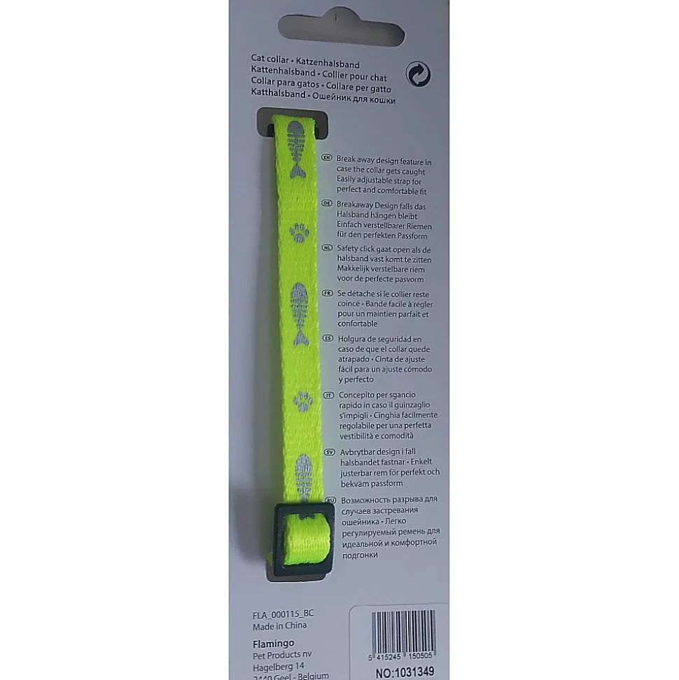 Collier réglable de 20 à 35 cm jaune motif poisson + clochette pour chat