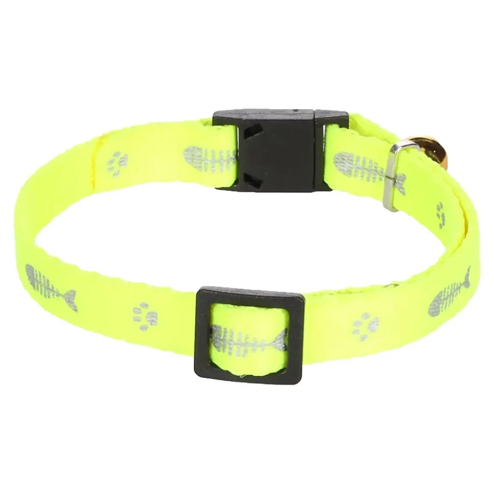 Collier réglable de 20 à 35 cm jaune motif poisson + clochette pour chat
