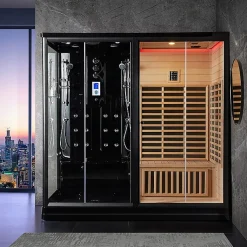 Combi Sauna Infrarouge Douche Hammam Boreal IR-H 220D BLACK - droite