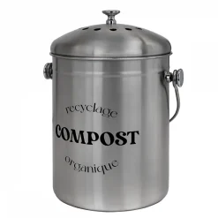 Composteur, bac, poubelle à compost de cuisine 5L rond en Inox - Gris - Linxor