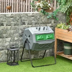 Composteur de jardin - bac à compost pour déchets - rotatif 360 degrés - double chambre 160 L - acier PP noir