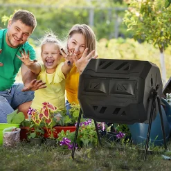 Composteur de jardin - bac à compost pour déchets - rotatif 360 degrés - double chambre 160 L - acier PP noir