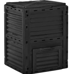 Composteur de jardin 300L - grande porte et couvercle - aération optimale - polypropylène noir