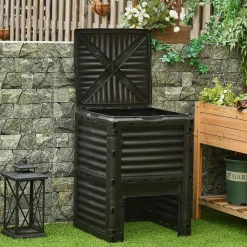 Composteur de jardin 300L - grande porte et couvercle - aération optimale - polypropylène noir