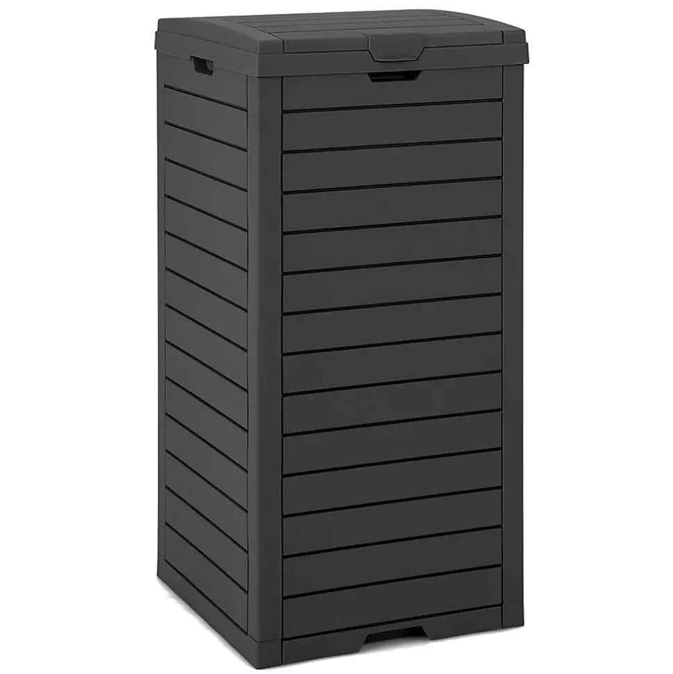 Composteur 118L Poubelle Extérieur avec Couvercle Rabattable et Bac égouttement Extractible pour Terrasse Cour Arrière Noir