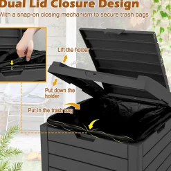 Composteur 118L Poubelle Extérieur avec Couvercle Rabattable et Bac égouttement Extractible pour Terrasse Cour Arrière Noir