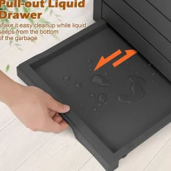 Composteur 118L Poubelle Extérieur avec Couvercle Rabattable et Bac égouttement Extractible pour Terrasse Cour Arrière Noir
