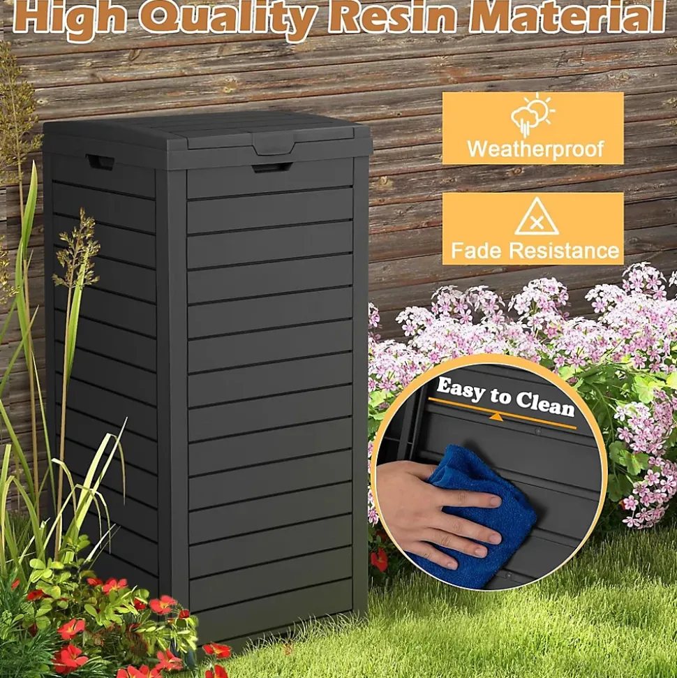Composteur 118L Poubelle Extérieur avec Couvercle Rabattable et Bac égouttement Extractible pour Terrasse Cour Arrière Noir