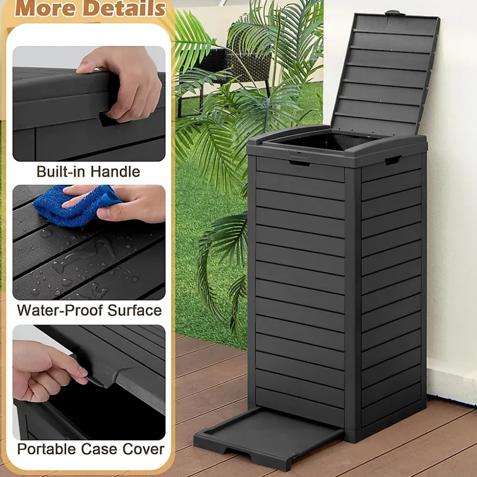 Composteur 118L Poubelle Extérieur avec Couvercle Rabattable et Bac égouttement Extractible pour Terrasse Cour Arrière Noir