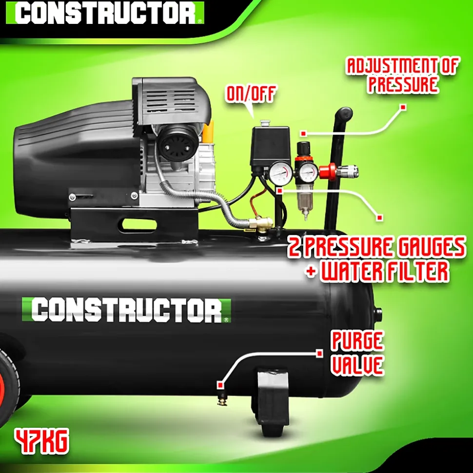 Compresseur à huile 100L bicylindre - 8 bars - 2.2Kw - Constructor