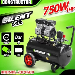 Compresseur 750W - 50L silencieux - 8 bars - Constructor
