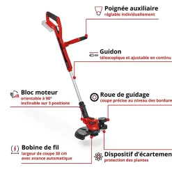 Coupe-bordures sans fil sans batterie 18 V, largeur de coupe avec fil 300 mm, Einhell GE-CT 18/30 Li-Solo