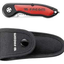 Couteau pliant FACOM 840.F manche bi-matière, lame inox 77 mm, cran d'arrêt, étui nylon