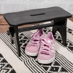 Creative Deco Repose-Pieds en Bois Noir - 38 x 19 x 21 cm - Banc Bas Multifonctionnel pour Bureau, Chaise et Plantes - Non Monté