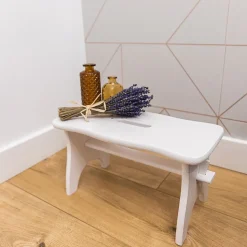 Creative Deco Repose-Pieds en Bois Blanc - 38 x 19 x 21 cm - Banc Bas Multifonctionnel pour Bureau, Chaise et Plantes - Non Monté