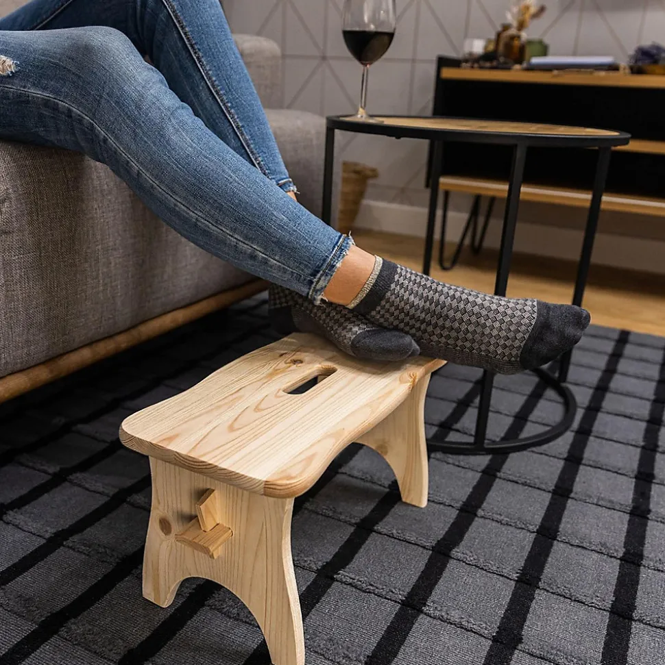 Creative Deco Repose-Pieds en Bois - 38 x 19 x 21 cm - Banc Bas Multifonctionnel pour Bureau, Chaise et Plantes - Non Monté