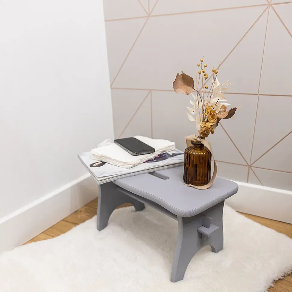 Creative Deco Repose-Pieds en Bois Gris - 38 x 19 x 21 cm - Banc Bas Multifonctionnel pour Bureau, Chaise et Plantes - Non Monté