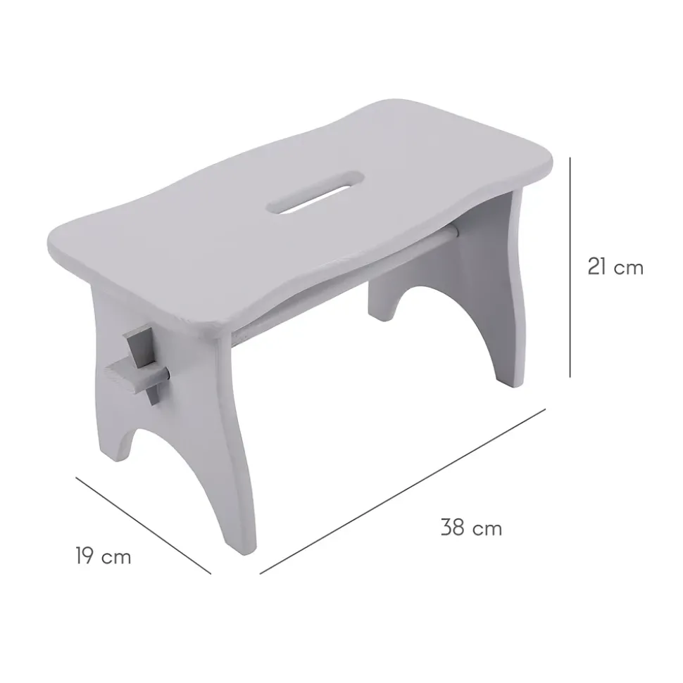 Creative Deco Repose-Pieds en Bois Gris - 38 x 19 x 21 cm - Banc Bas Multifonctionnel pour Bureau, Chaise et Plantes - Non Monté