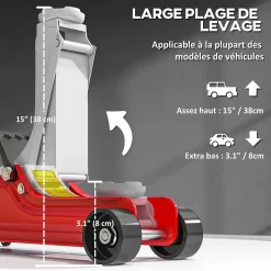 Cric de levage hydraulique - cric de levage réglable 8-38 cm métal rouge noir