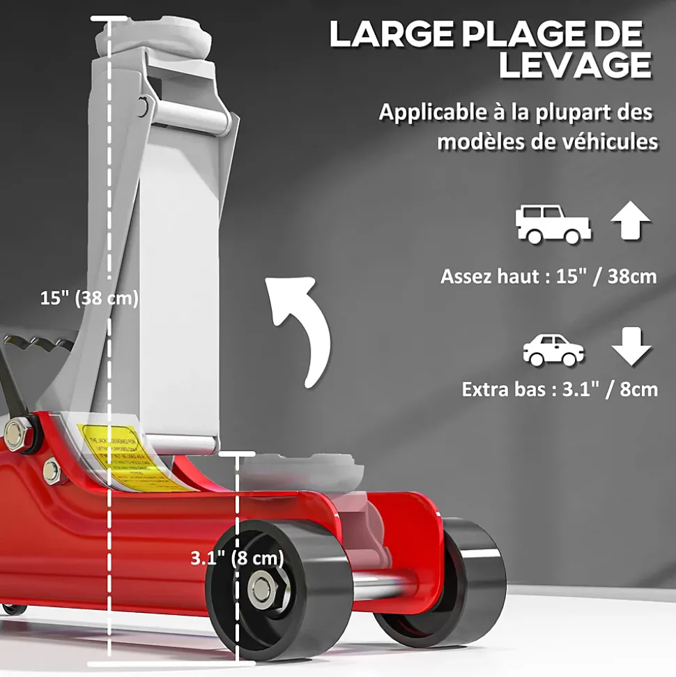 Cric de levage hydraulique - cric de levage réglable 8-38 cm métal rouge noir