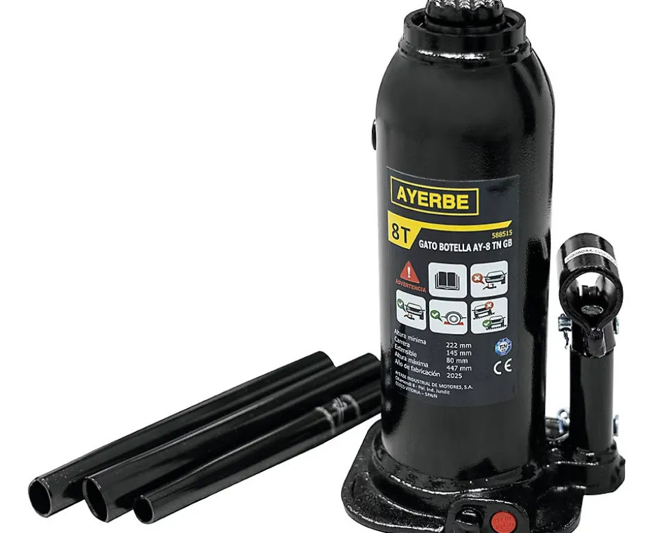 Cric hydraulique bouteille 8 tonnes hauteur 222-447 mm portable robuste