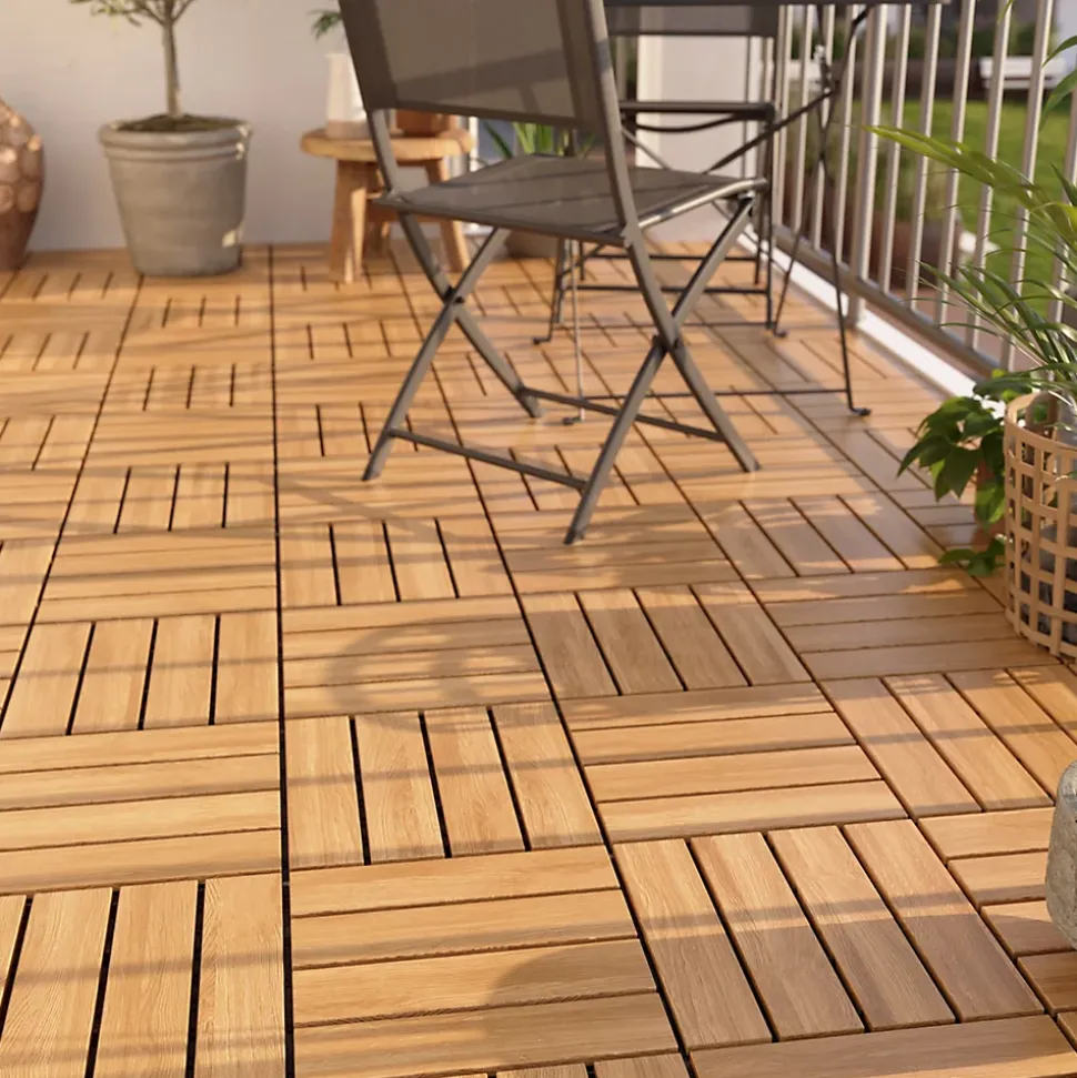 Dalle de terrasse bois d'acacia Floro Klikstrom L.30 x l.30 cm vendue par 4 pièces