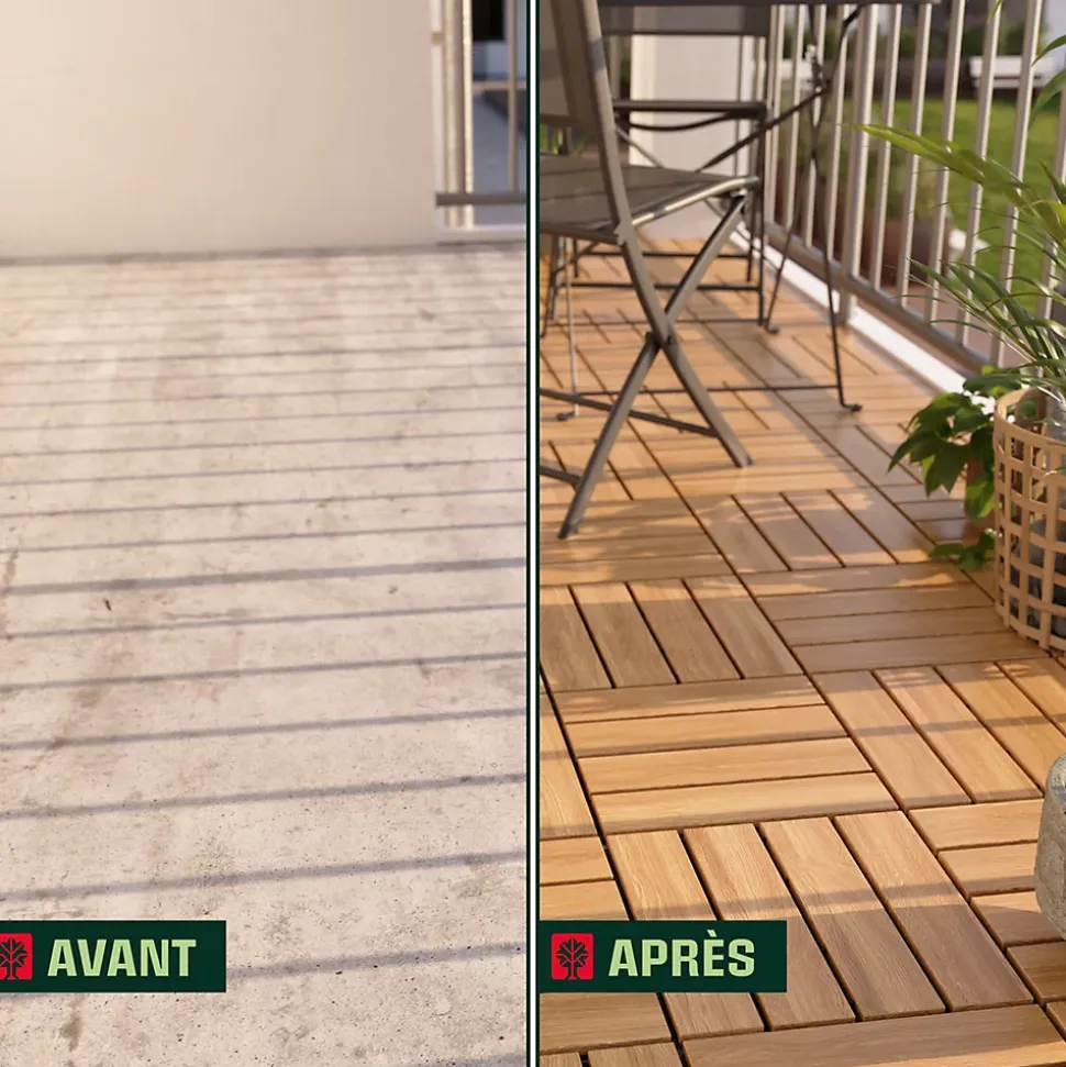Dalle de terrasse bois d'acacia Floro Klikstrom L.30 x l.30 cm vendue par 4 pièces