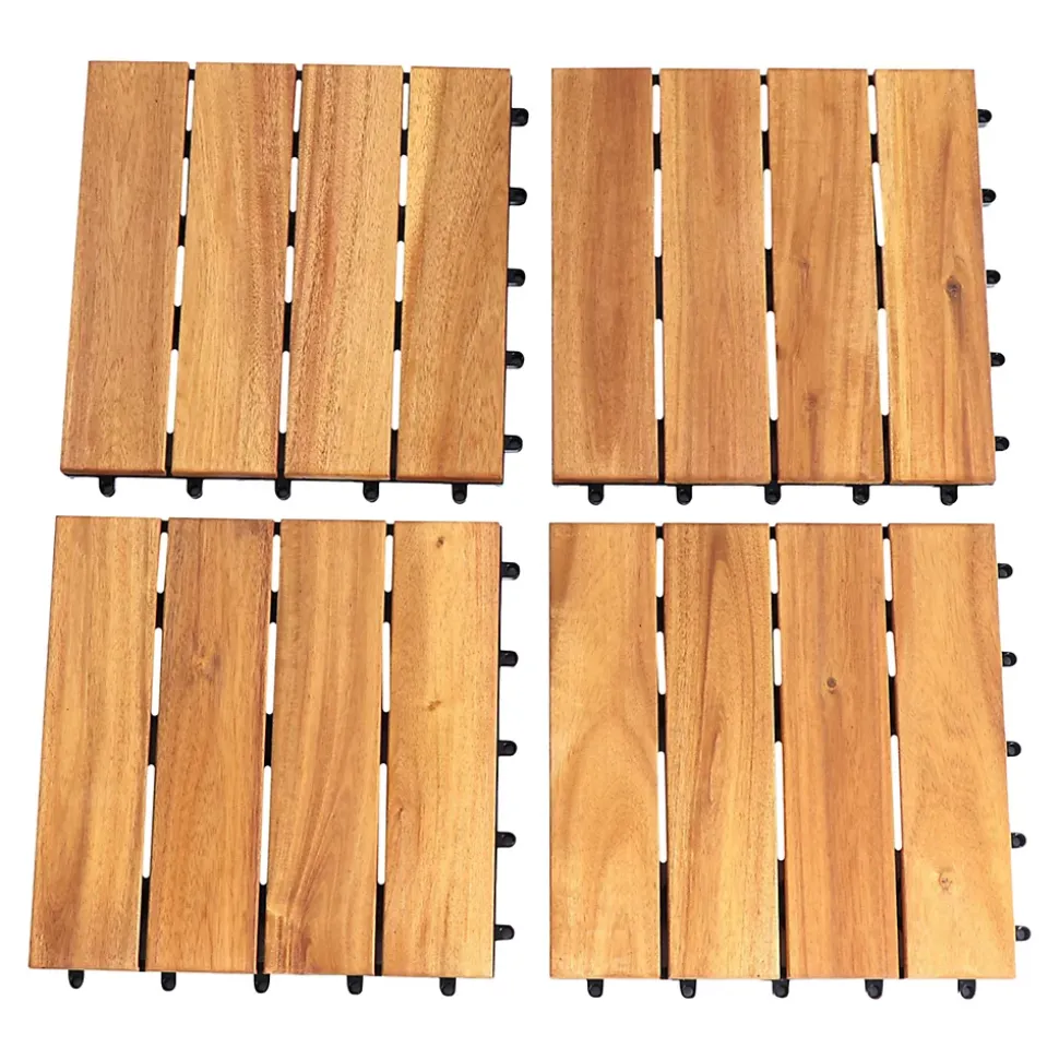 Dalle de terrasse bois d'acacia Floro Klikstrom L.30 x l.30 cm vendue par 4 pièces