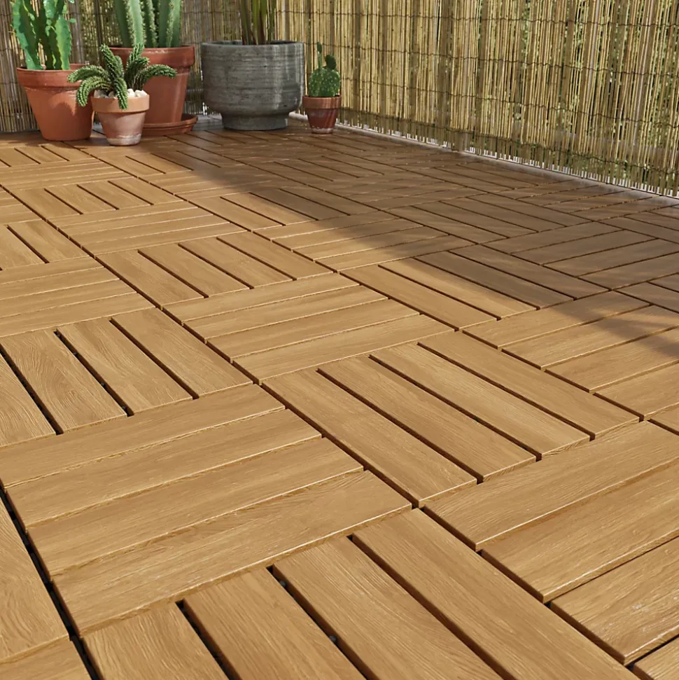 Dalle de terrasse bois d'acacia Floro Klikstrom L.30 x l.30 cm vendue par 4 pièces